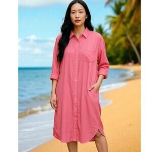 Universal Thread Pink Linen Blend 3/4 Dolman Sleeve Shirt Dress Beach Cover Sz S